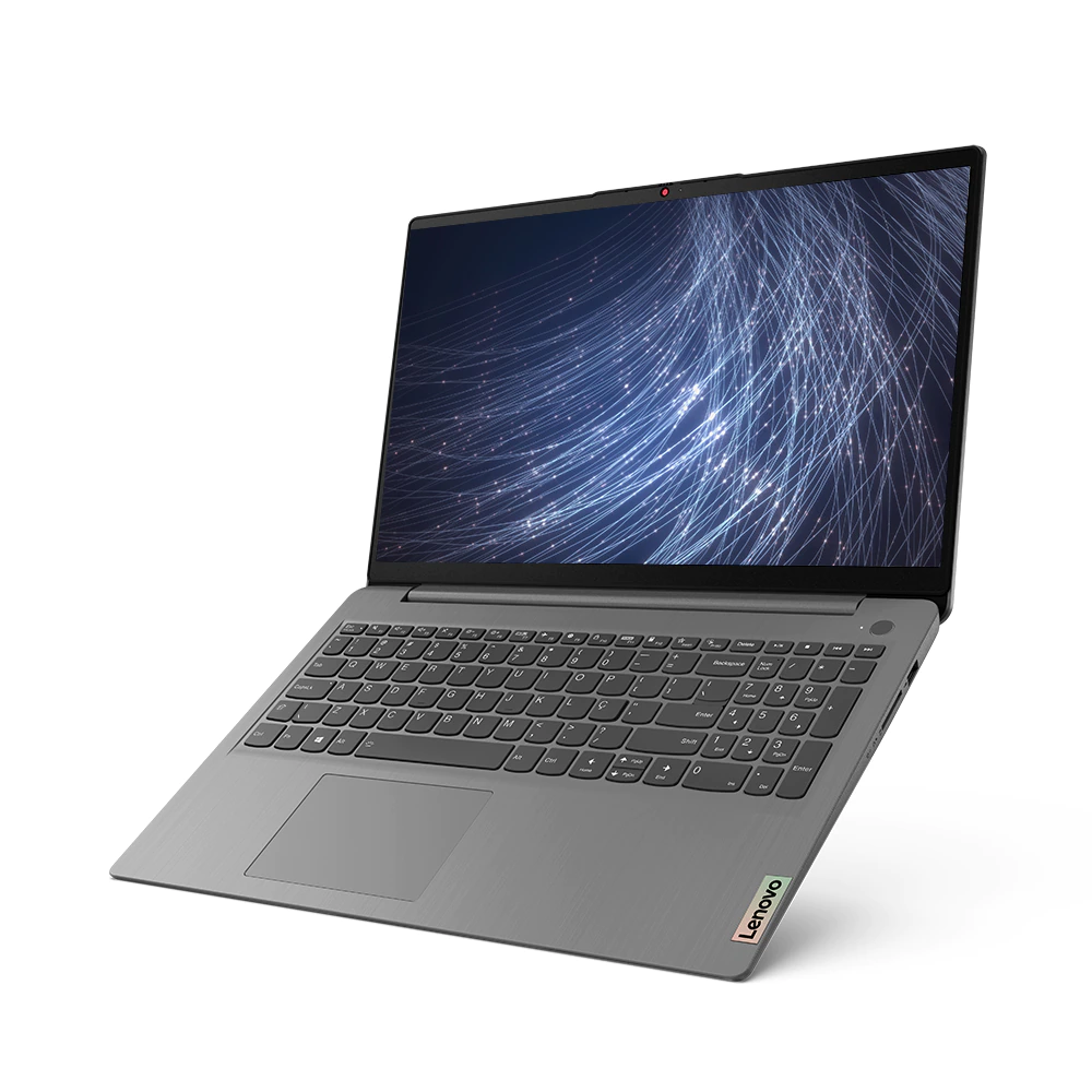 Notebook Lenovo IdeaPad 3 na cor prata, com tampa aberta