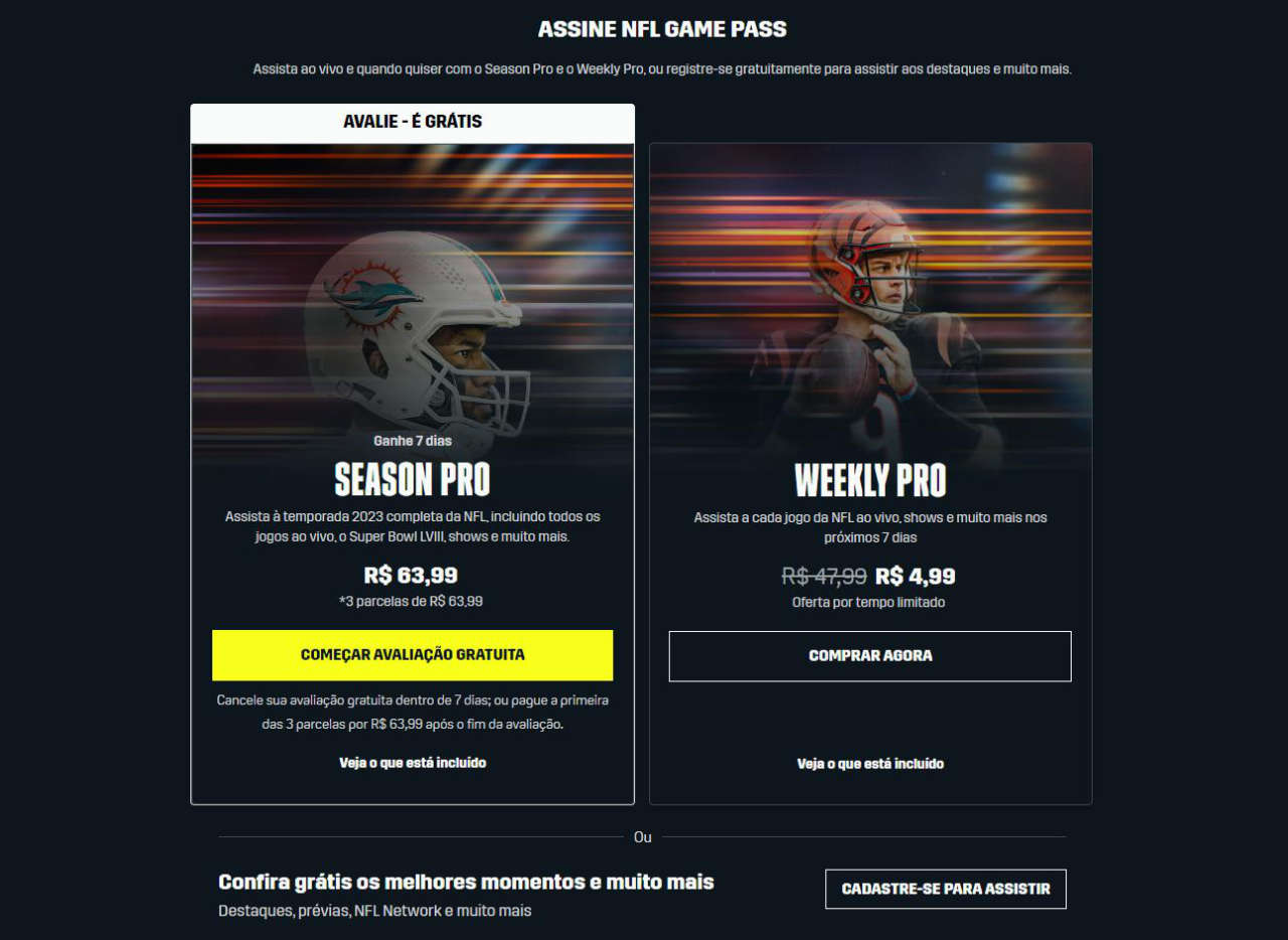 Valor do NFL Game Pass