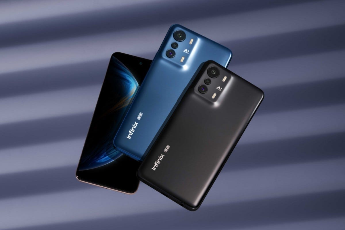 Celulares Infinix Zero 5G nas cores azul e preto