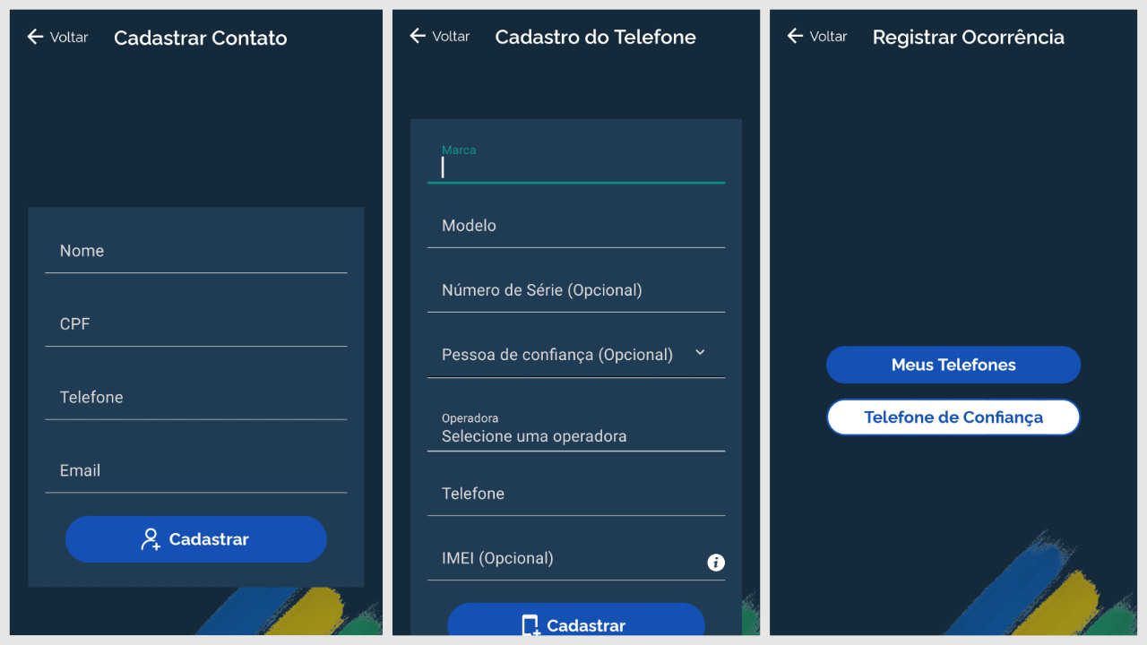 Opções do app para bloquear celular roubado