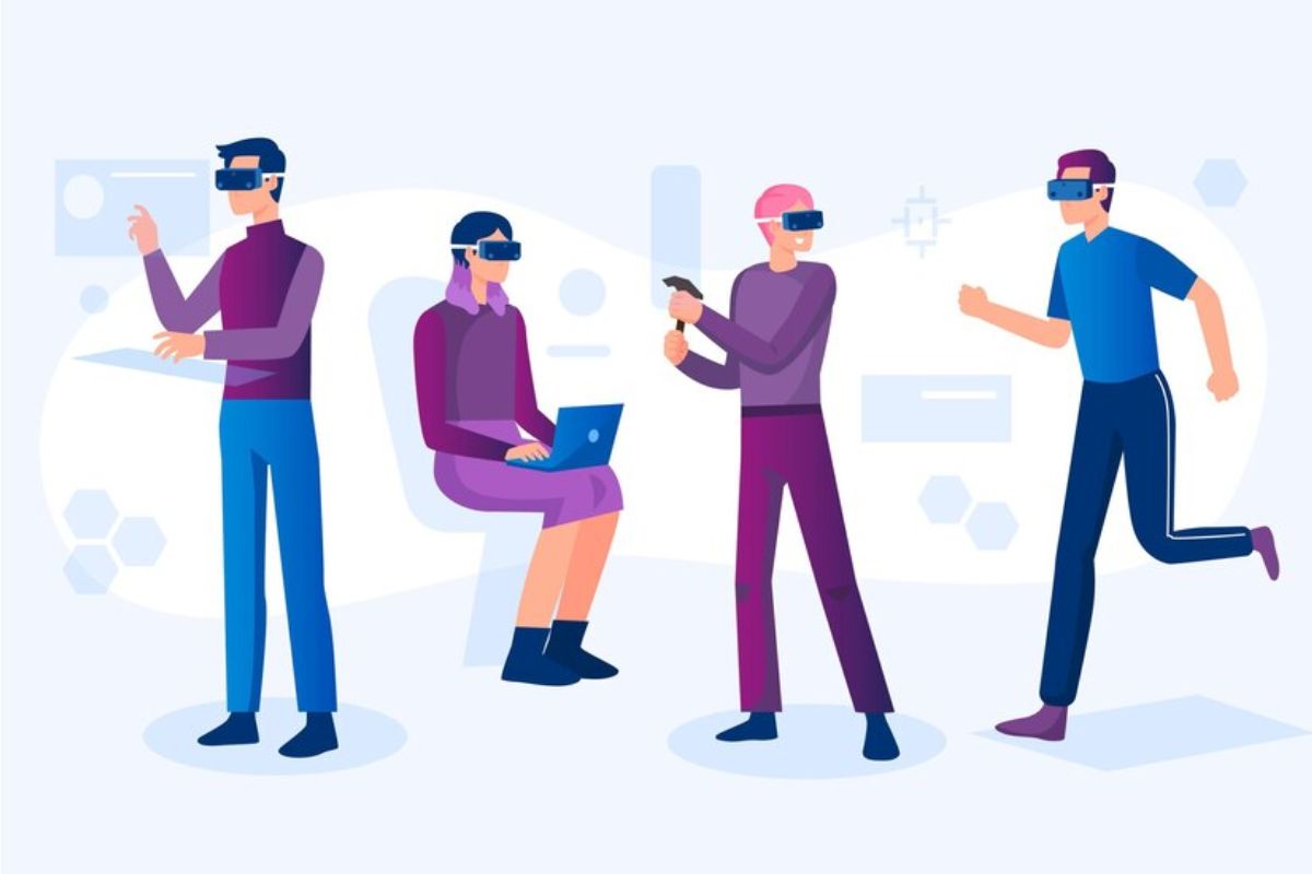 Ilustração de quatro pessoas interagindo por meio dos Melhores Óculos VR 2024