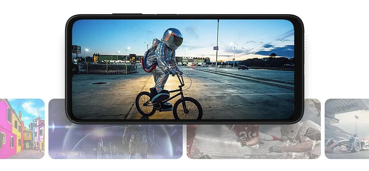 Celular com a tela ligada mostrando imagem de pessoa em uma bicicleta