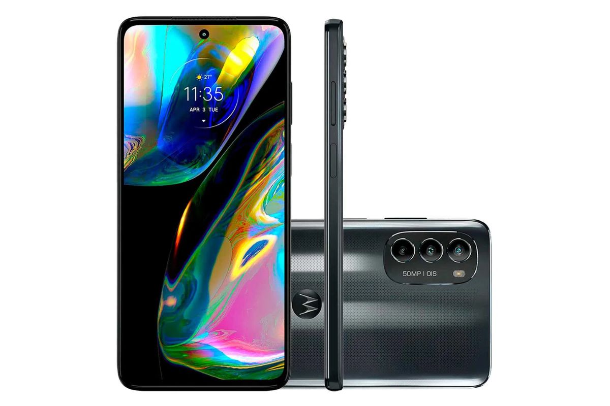 Imagem de divulgação do Motorola Moto G82 5G. Um celular barato com câmera boa 2024