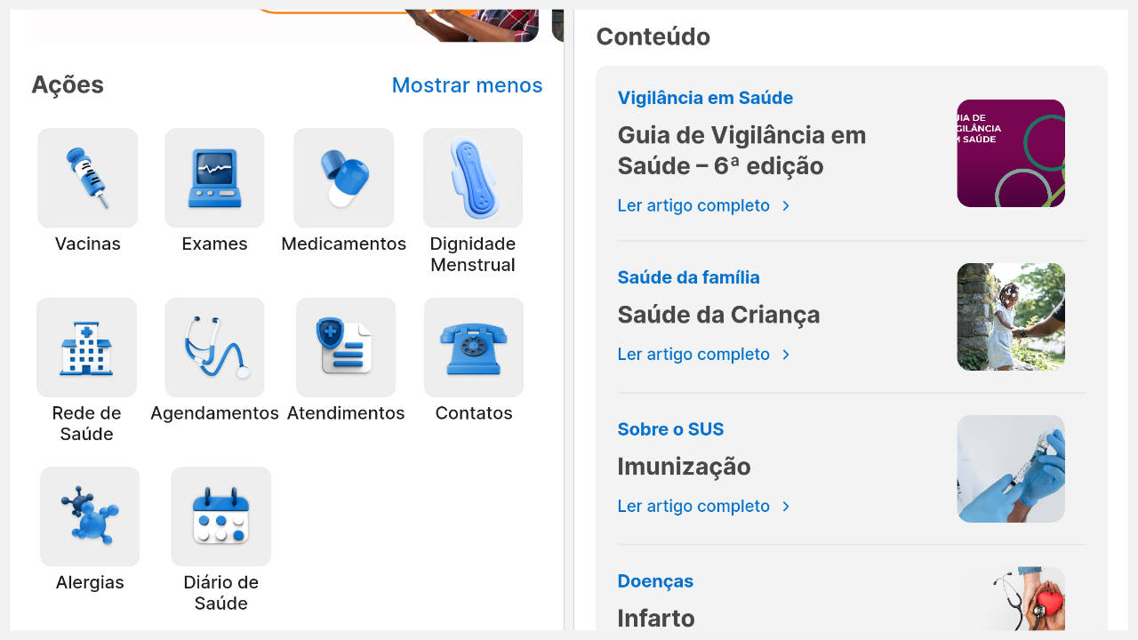 Seções do Meu SUS Aplicativo 2024