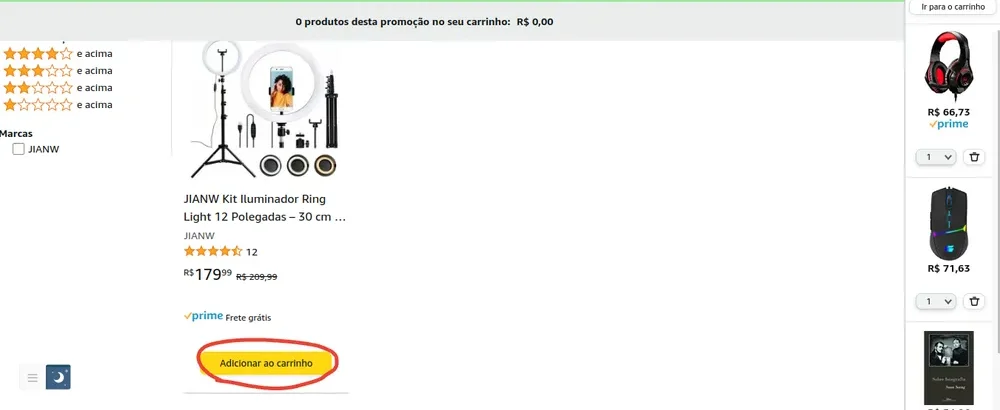 Página de produtos e cupons Amazon