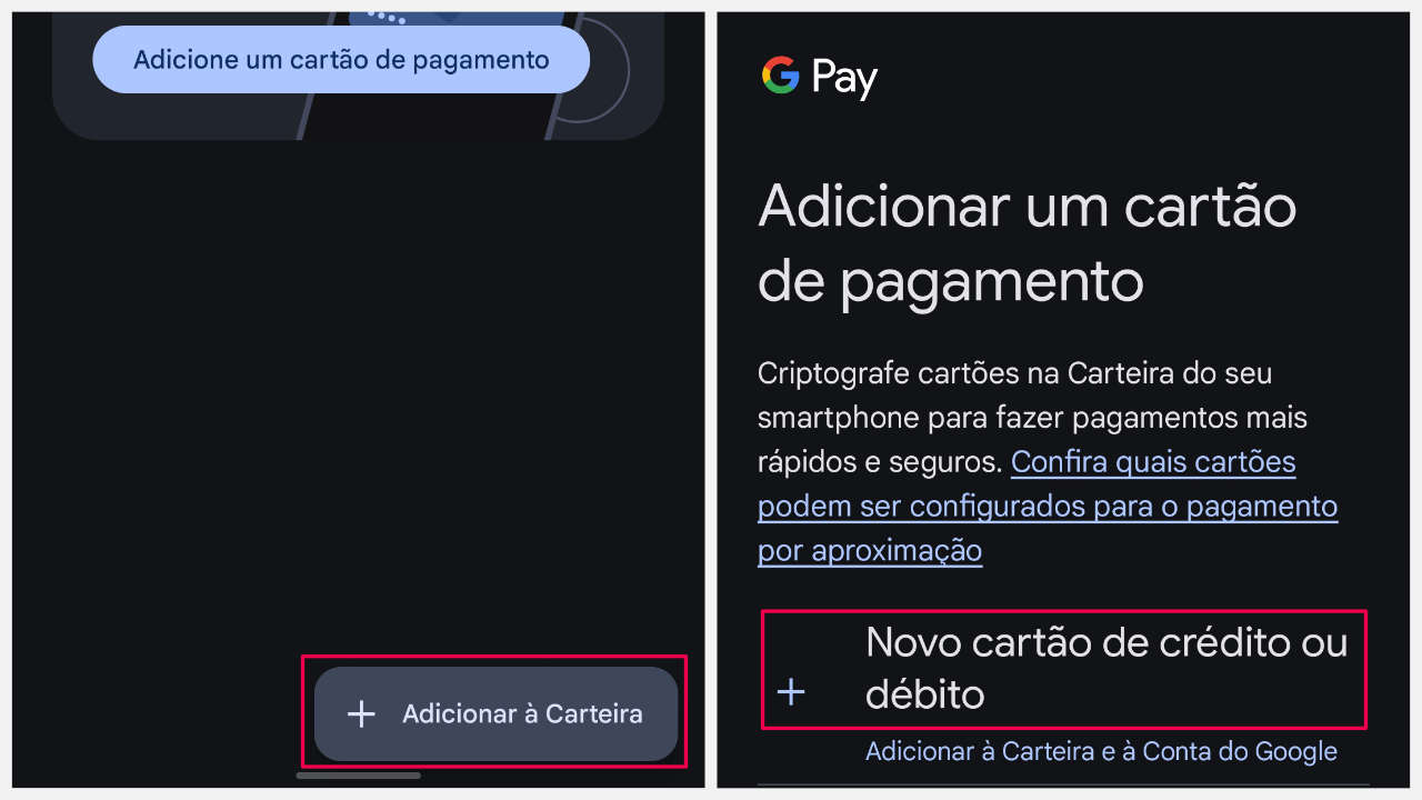 Adicionar cartão no Google Pay