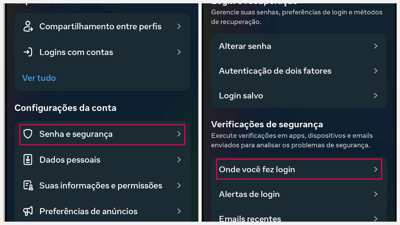 Conferir logins do Instagram