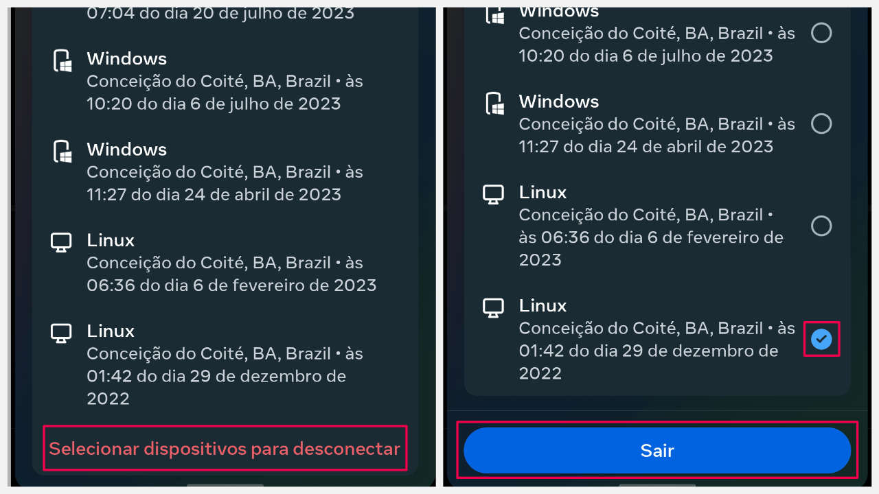 Desconectar o Instagram de outro celular