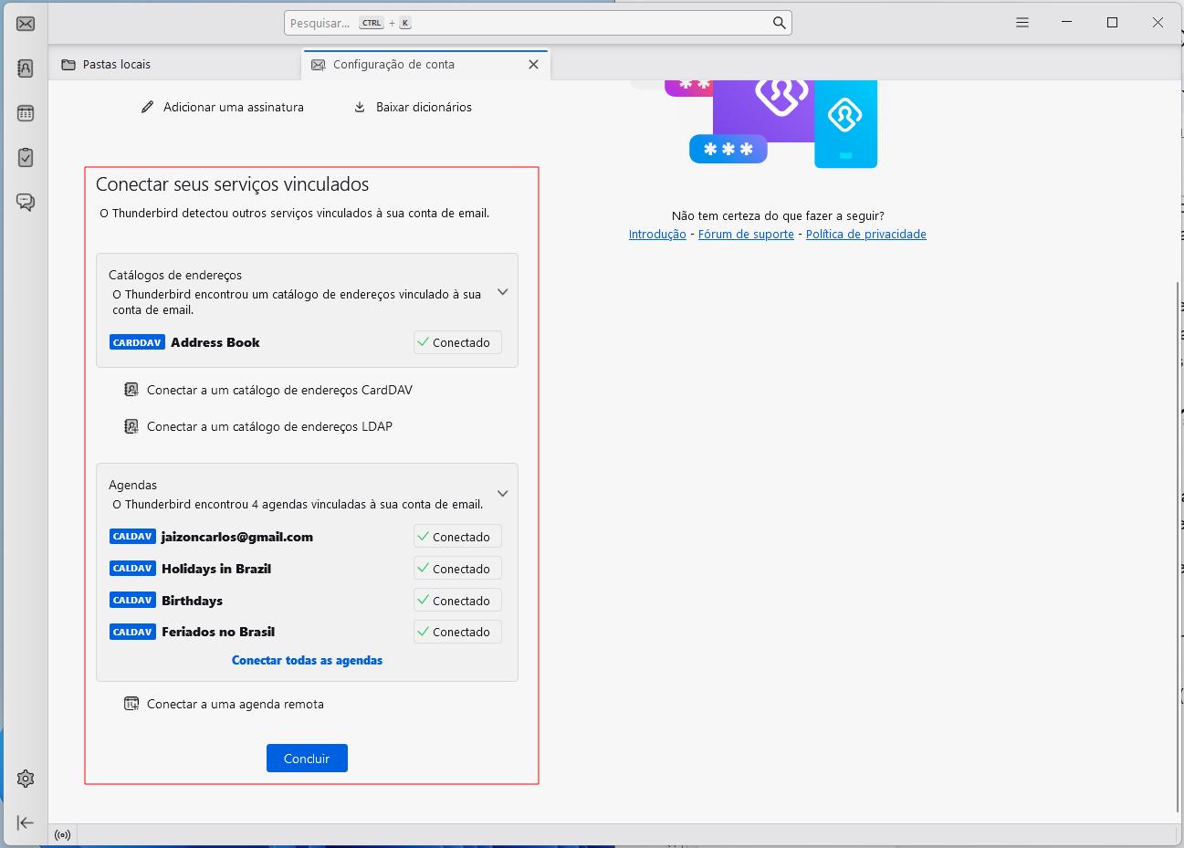 Configurações adicionais do Thunderbird