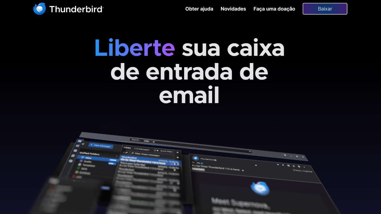 Página de downloads do Thunderbird