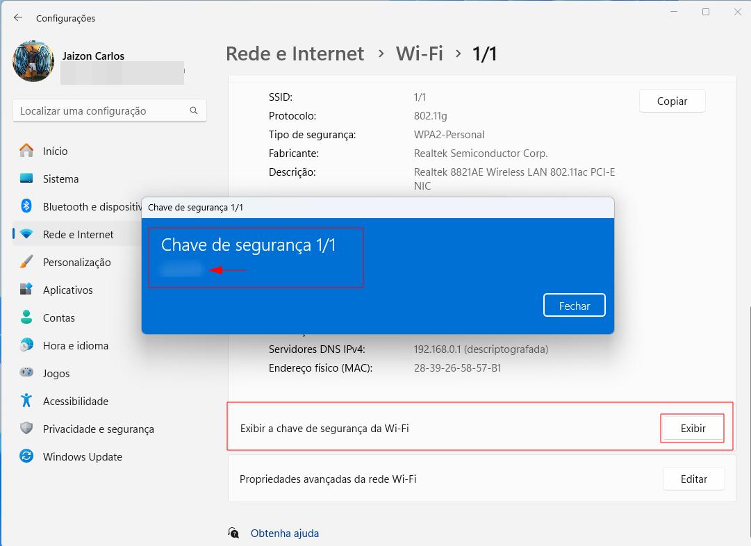 Senha do wifi que estou conectado no pc