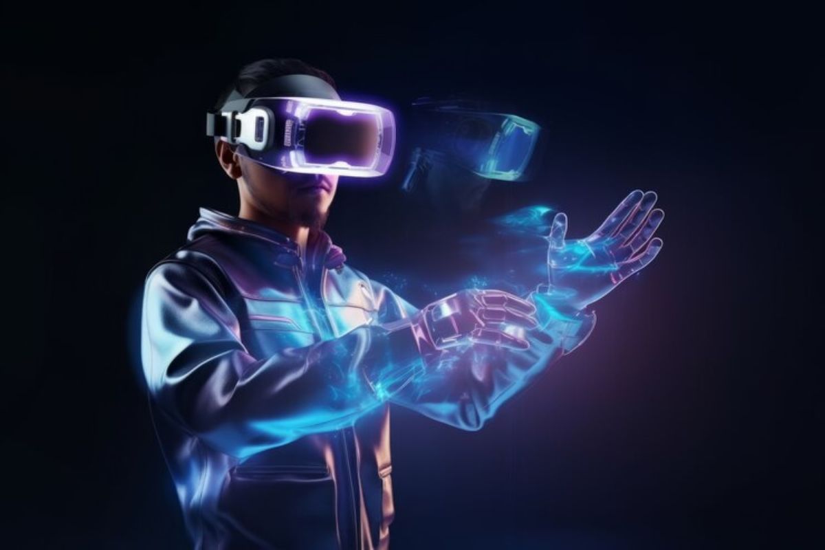 Um homem com VR acessando algumas opções em sua frente, ele pesquisa por que óculos de realidade virtual caíram em desuso