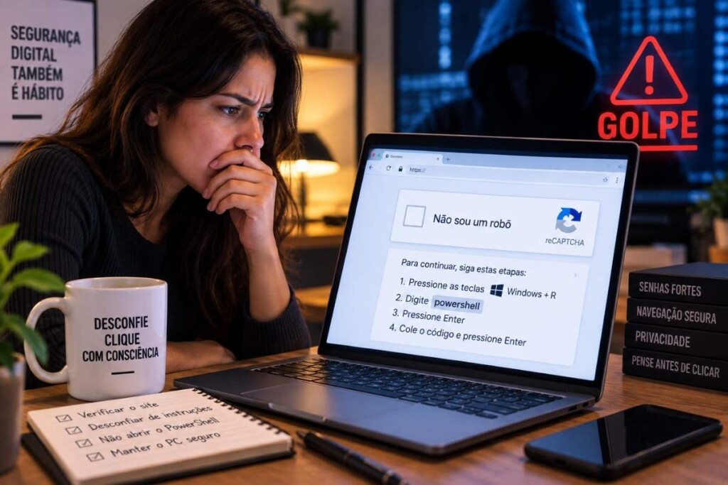 Golpe do CAPTCHA em um notebook