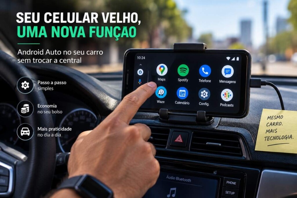 Celular velho sendo usado como tela para Android