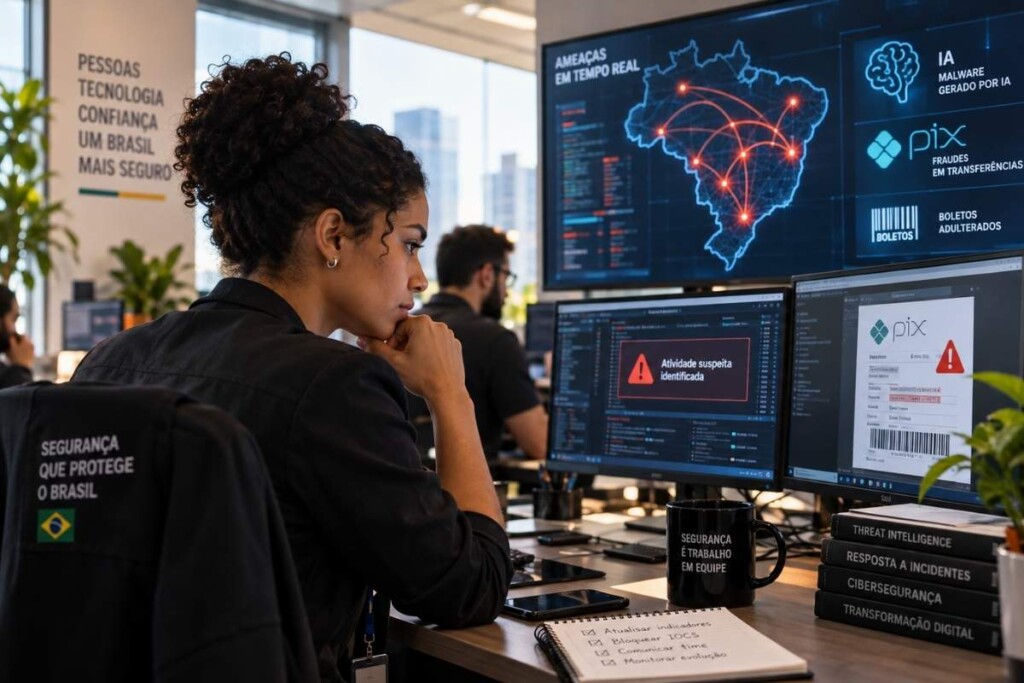 Uma mulher vendo o alerta do Google