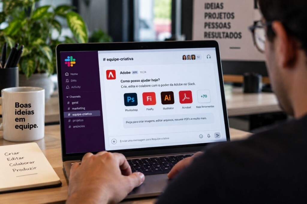 Um homem usando a integração da Adobe no Slack